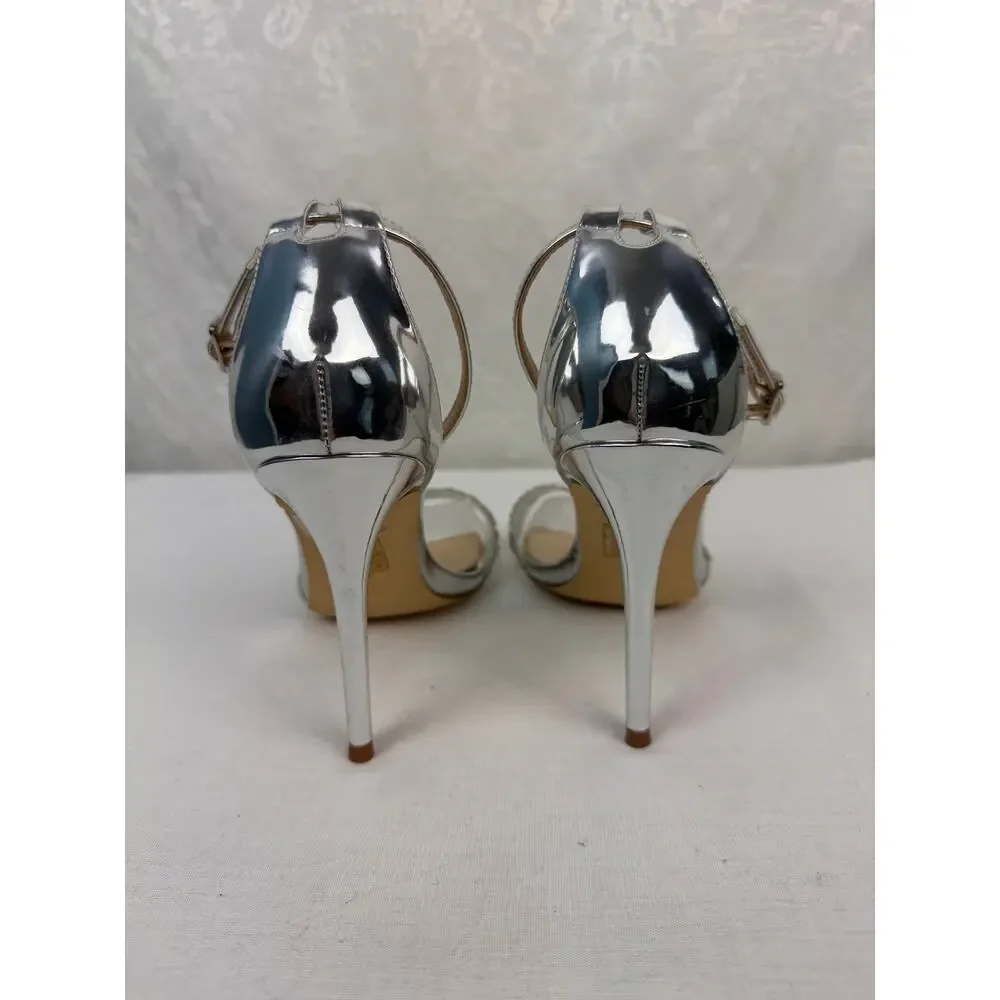 Genshou Silver Rhinestone Ankle Strap Stiletto Heels Size 8.5
